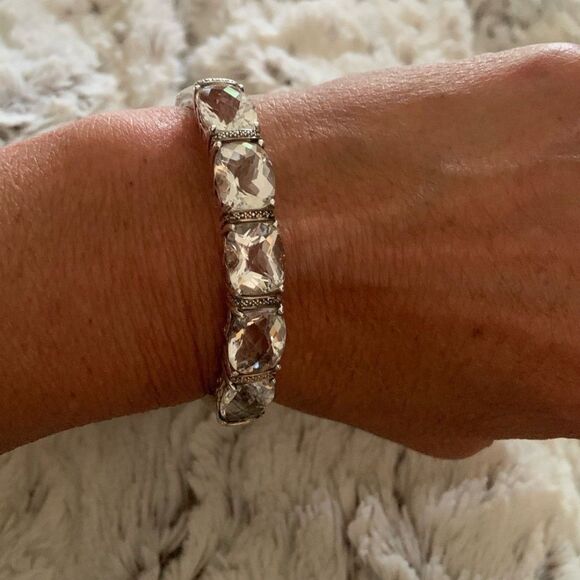 Sterling Silver & Clear Stone Bracelet Stamped: 925 China Stainless Steel Hinge - Picture 1 of 8